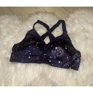 Adore Me Sports Bra Crossback Lined Wire Free Astrology Print Womens 34B Blue